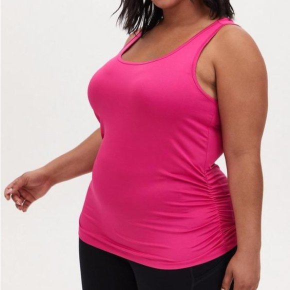 Women’s Torrid Hot Pink Performance Cotton Ruched Scoop Neck Active Tank 1 1X - Picture 11 of 12